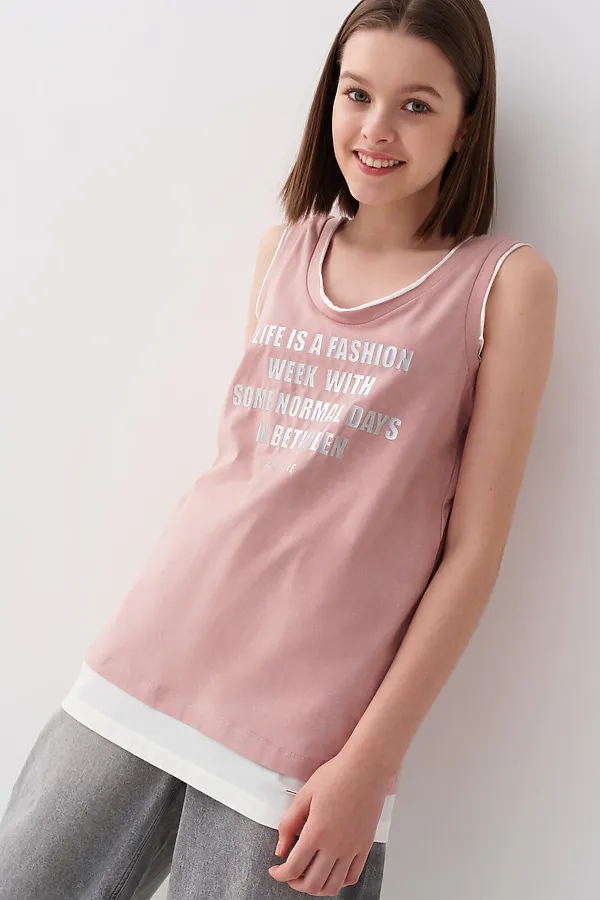 Майка трикотажная для девочек PLAYTODAY, светло-розовый - фото 2
