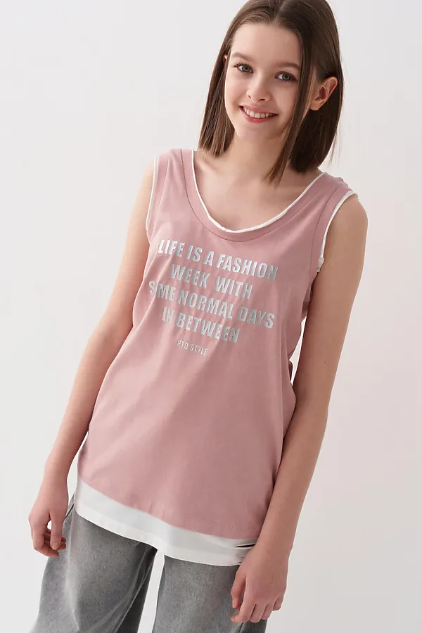 Майка трикотажная для девочек PLAYTODAY, светло-розовый - фото 2