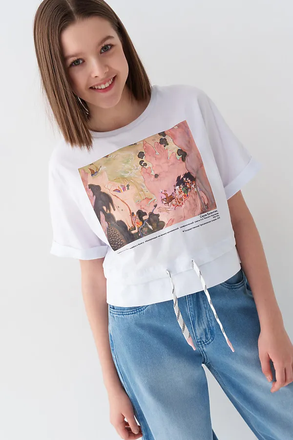 Джемпер трикотажный для девочек (футболка) PLAYTODAY, белый - фото 2