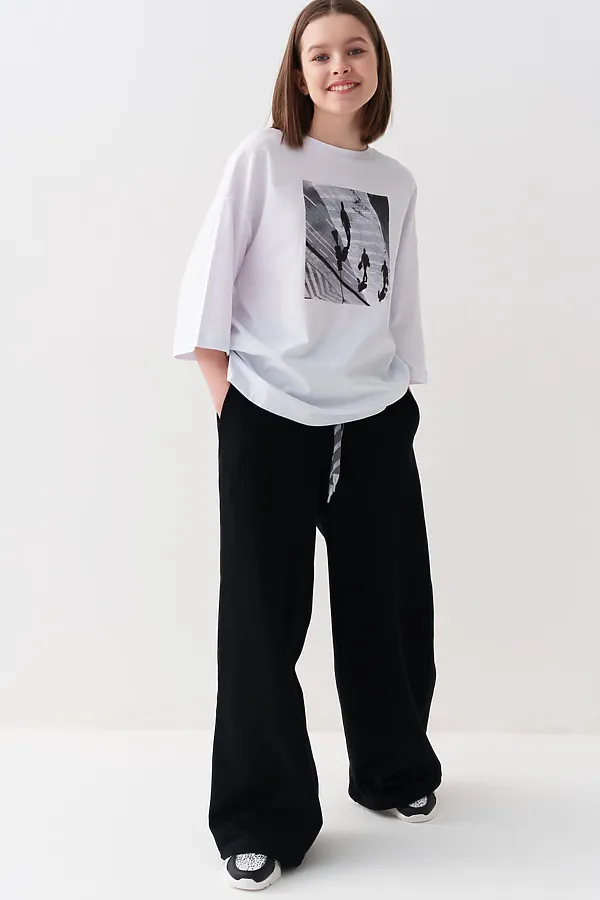 Брюки трикотажные для девочек PLAYTODAY, черный - фото 2