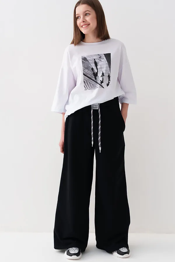 Брюки трикотажные для девочек PLAYTODAY, черный - фото 2