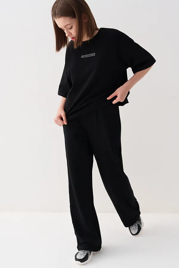 Комплект трикотажный для девочек: фуфайка (футболка), брюки PLAYTODAY, черный - фото 2