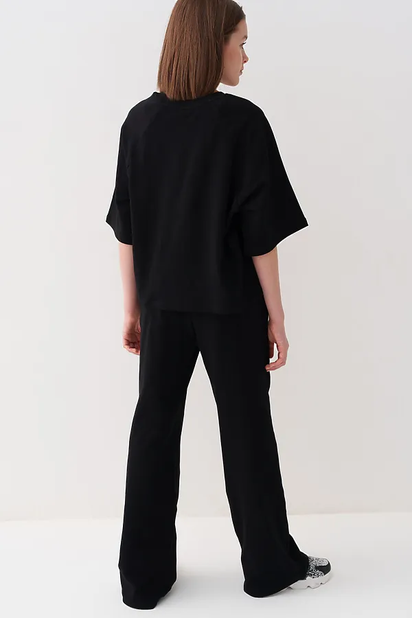 Комплект трикотажный для девочек: фуфайка (футболка), брюки PLAYTODAY, черный - фото 2