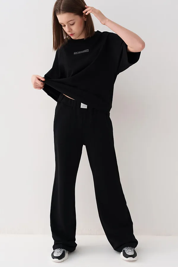 Комплект трикотажный для девочек: фуфайка (футболка), брюки PLAYTODAY, черный - фото 2