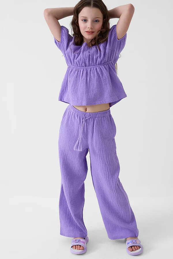 Комплект текстильный для девочек: блузка, брюки PLAYTODAY, сиреневый - фото 2