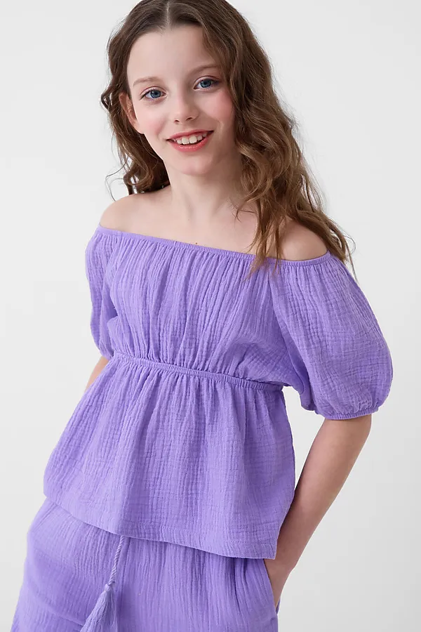 Комплект текстильный для девочек: блузка, брюки PLAYTODAY, сиреневый - фото 2