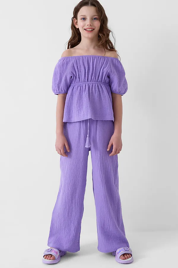 Комплект текстильный для девочек: блузка, брюки PLAYTODAY, сиреневый - фото 2