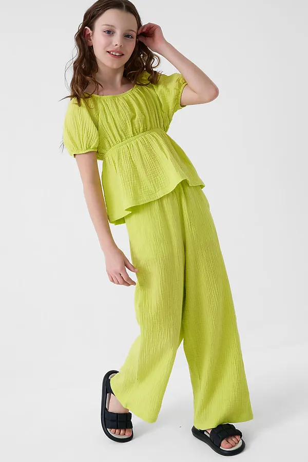 Комплект текстильный для девочек: блузка, брюки PLAYTODAY, светло-зеленый - фото 2