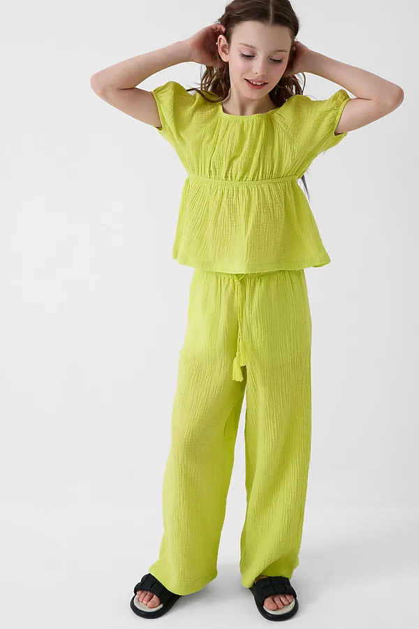 Комплект текстильный для девочек: блузка, брюки PLAYTODAY, светло-зеленый - фото 2