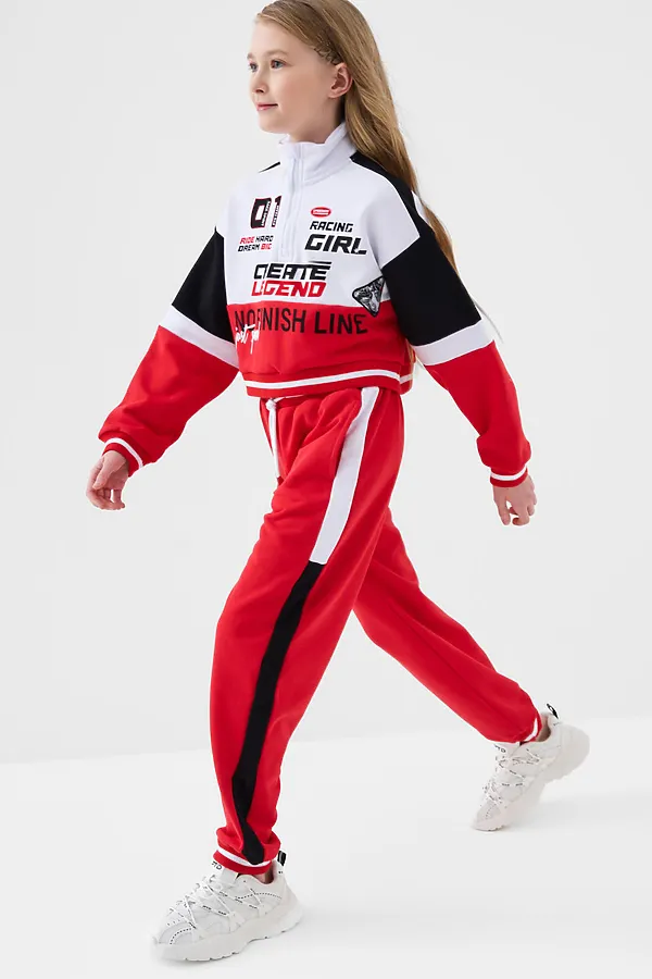Комплект трикотажный для девочек: толстовка, брюки PLAYTODAY, белый,черный,красный - фото 2