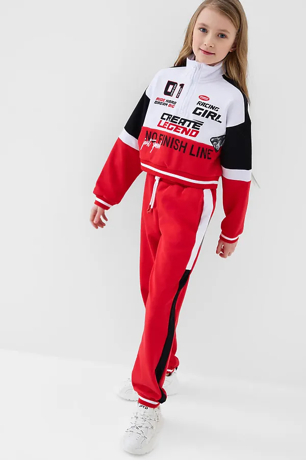 Комплект трикотажный для девочек: толстовка, брюки PLAYTODAY, белый,черный,красный - фото 2
