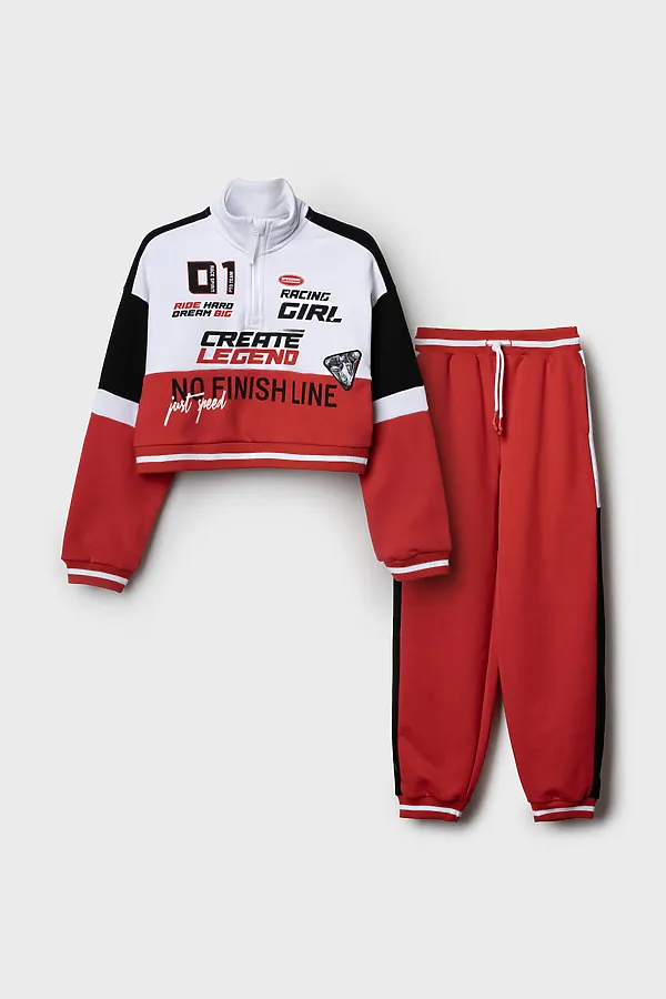 Комплект трикотажный для девочек: толстовка, брюки PLAYTODAY, белый,черный,красный - фото 2