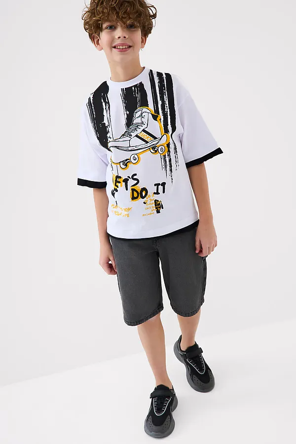 Фуфайка трикотажная для мальчиков (футболка) PLAYTODAY, белый,черный - фото 2