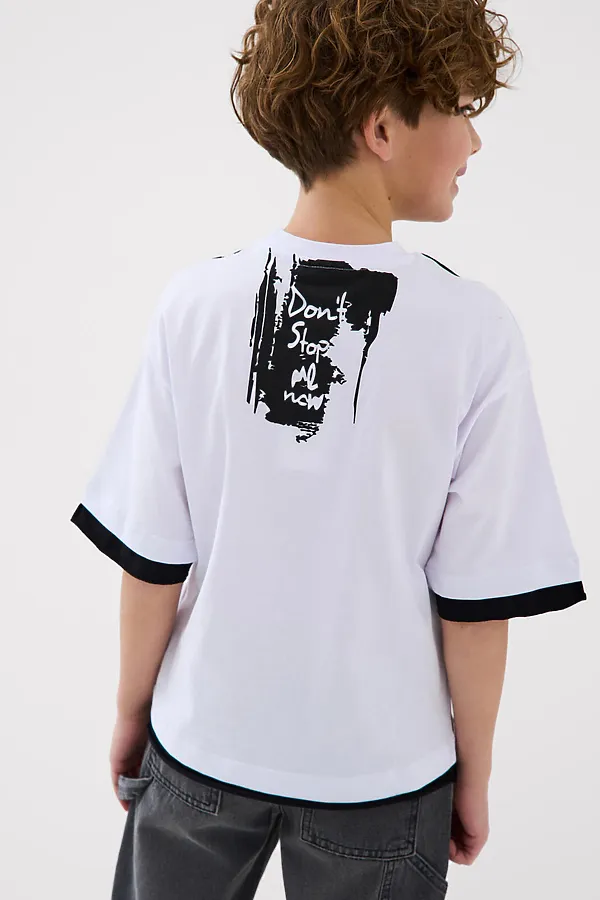 Фуфайка трикотажная для мальчиков (футболка) PLAYTODAY, белый,черный - фото 2