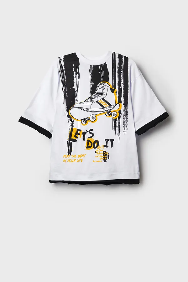 Фуфайка трикотажная для мальчиков (футболка) PLAYTODAY, белый,черный - фото 2