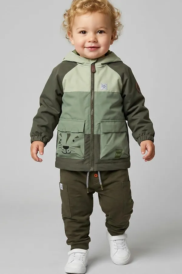 Куртка детская текстильная с полиуретановым покрытием для мальчиков (ветровка) PLAYTODAY, светло-зеленый,зеленый,темно-зеленый - фото 2