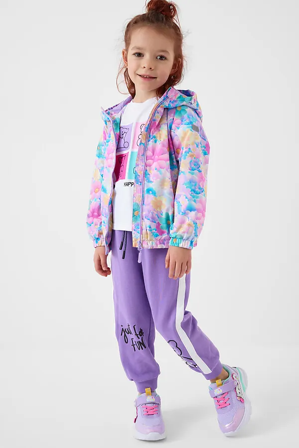 Куртка текстильная с полиуретановым покрытием для девочек (ветровка) PLAYTODAY, разноцветный - фото 2
