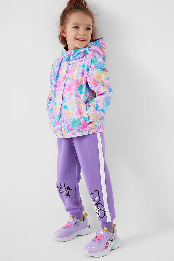 Куртка текстильная с полиуретановым покрытием для девочек (ветровка) PLAYTODAY, разноцветный - фото 2