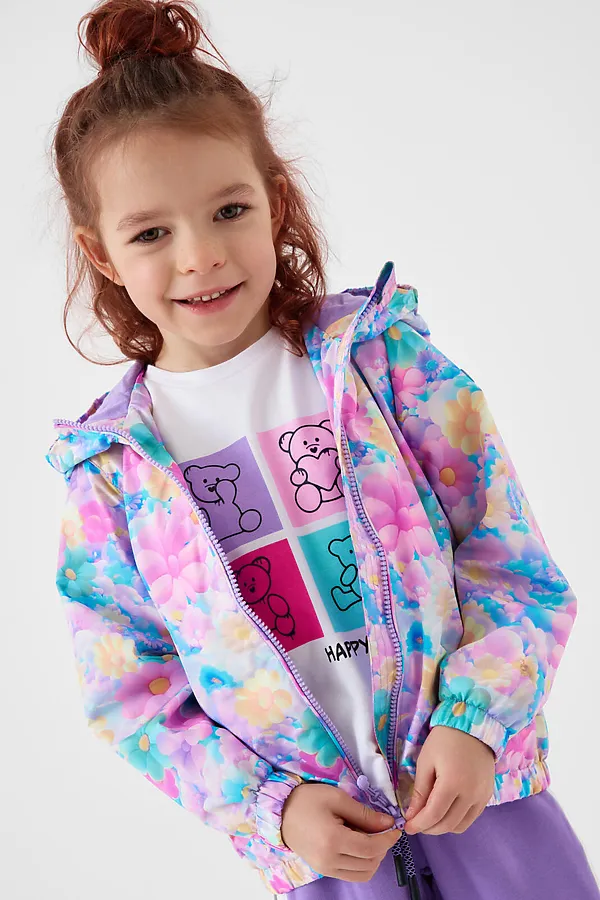 Куртка текстильная с полиуретановым покрытием для девочек (ветровка) PLAYTODAY, разноцветный - фото 2