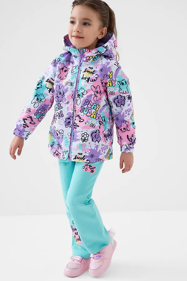 Куртка текстильная с полиуретановым покрытием для девочек (ветровка) PLAYTODAY, разноцветный - фото 2