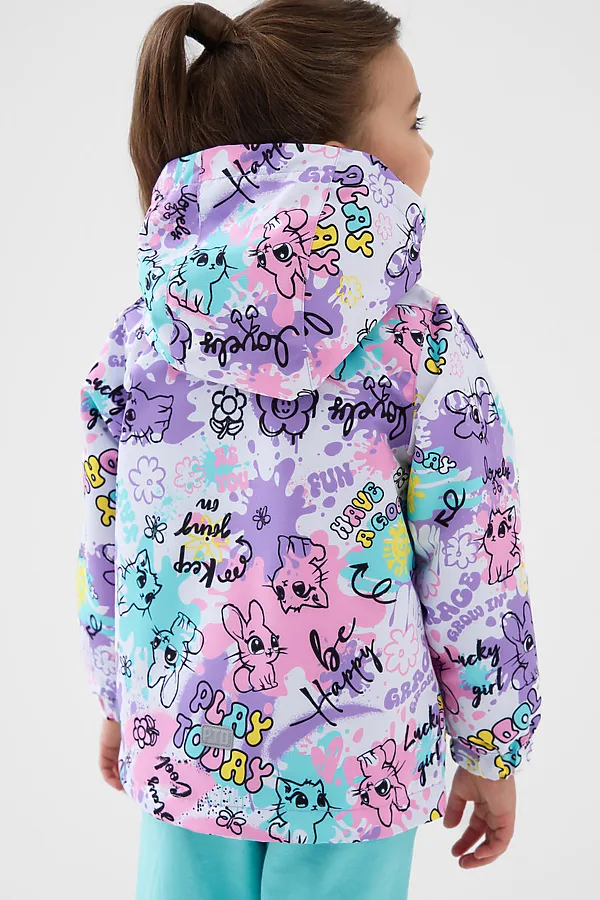 Куртка текстильная с полиуретановым покрытием для девочек (ветровка) PLAYTODAY, разноцветный - фото 2