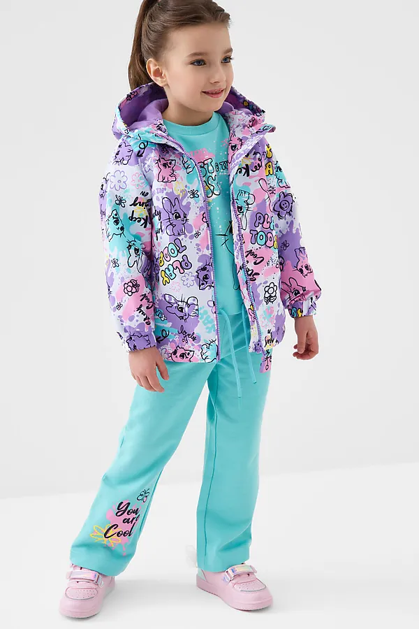 Куртка текстильная с полиуретановым покрытием для девочек (ветровка) PLAYTODAY, разноцветный - фото 2