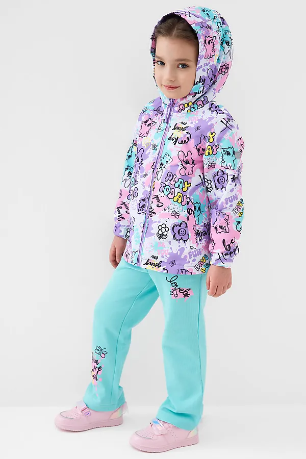 Куртка текстильная с полиуретановым покрытием для девочек (ветровка) PLAYTODAY, разноцветный - фото 2