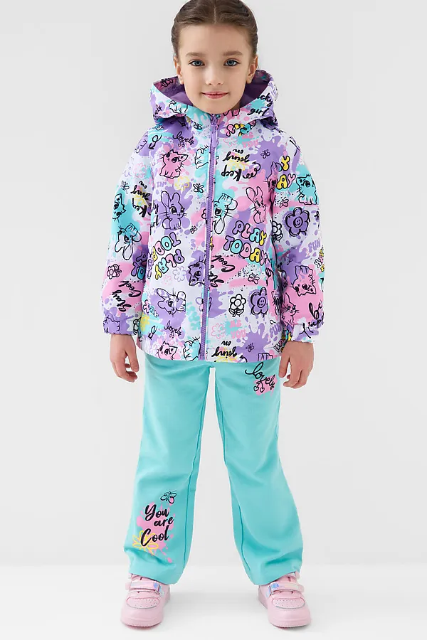 Куртка текстильная с полиуретановым покрытием для девочек (ветровка) PLAYTODAY, разноцветный - фото 2