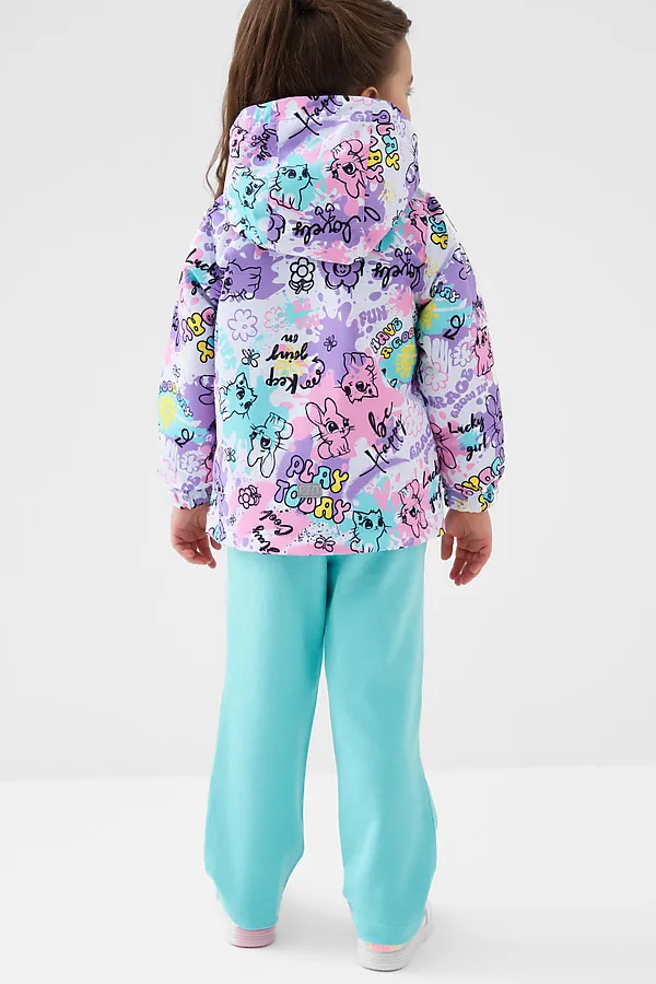 Куртка текстильная с полиуретановым покрытием для девочек (ветровка) PLAYTODAY, разноцветный - фото 2