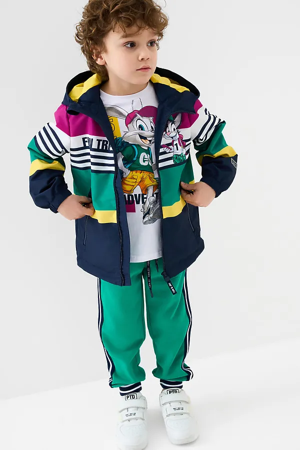 Куртка текстильная с полиуретановым покрытием для мальчиков (ветровка) PLAYTODAY, белый,тёмно-синий - фото 2