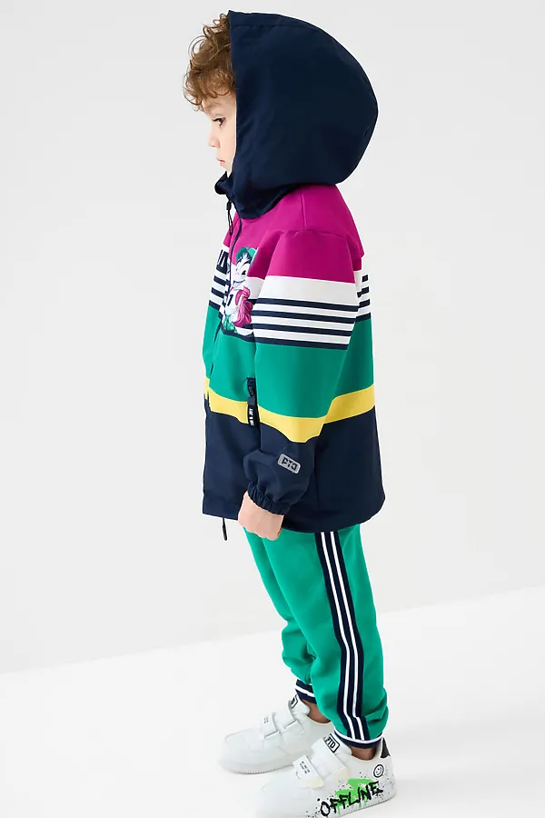 Куртка текстильная с полиуретановым покрытием для мальчиков (ветровка) PLAYTODAY, белый,тёмно-синий - фото 2