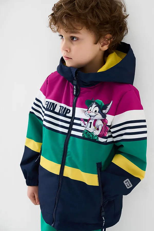 Куртка текстильная с полиуретановым покрытием для мальчиков (ветровка) PLAYTODAY, белый,тёмно-синий - фото 2