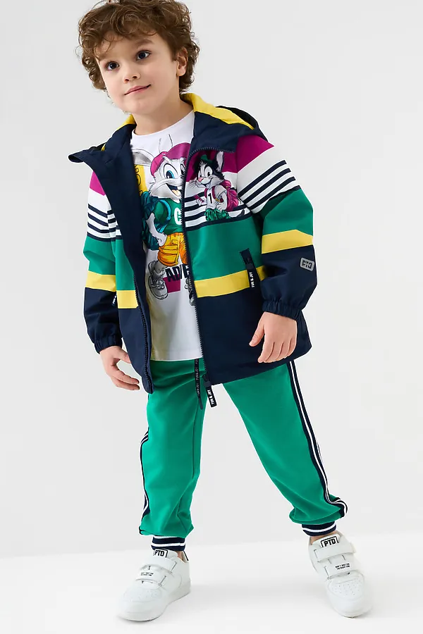 Куртка текстильная с полиуретановым покрытием для мальчиков (ветровка) PLAYTODAY, белый,тёмно-синий - фото 2