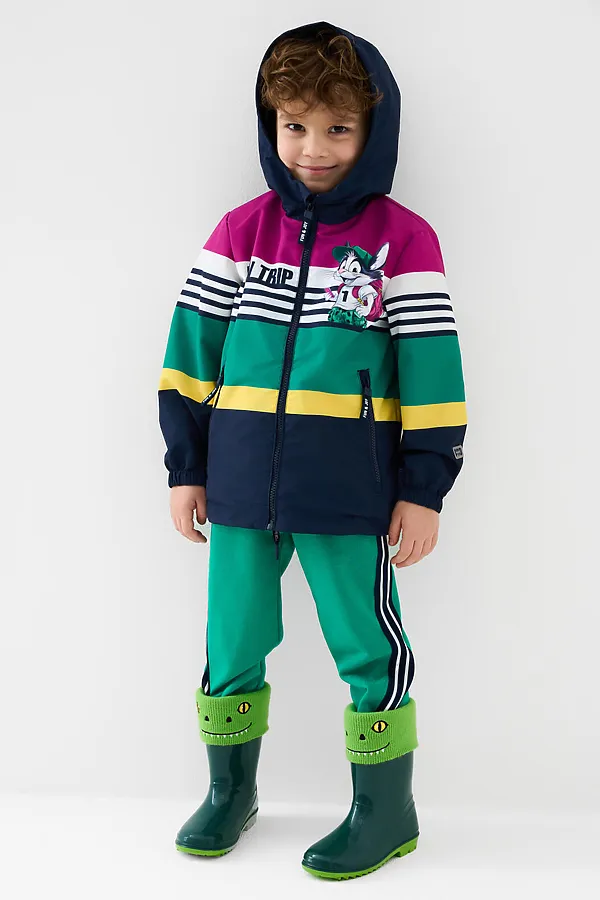 Куртка текстильная с полиуретановым покрытием для мальчиков (ветровка) PLAYTODAY, белый,тёмно-синий - фото 2