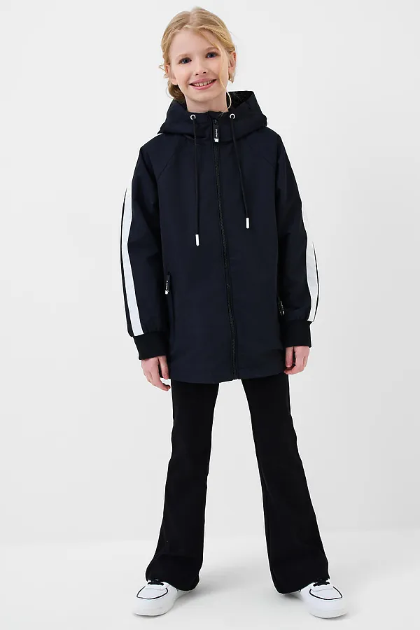 Куртка текстильная с полиуретановым покрытием для девочек (ветровка) PLAYTODAY, черный - фото 2