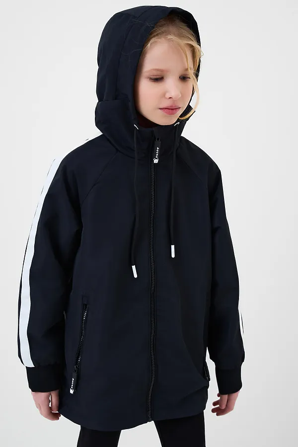 Куртка текстильная с полиуретановым покрытием для девочек (ветровка) PLAYTODAY, черный - фото 2