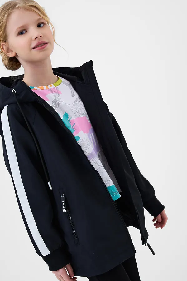 Куртка текстильная с полиуретановым покрытием для девочек (ветровка) PLAYTODAY, черный - фото 2