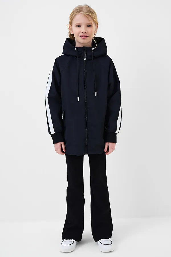 Куртка текстильная с полиуретановым покрытием для девочек (ветровка) PLAYTODAY, черный - фото 2