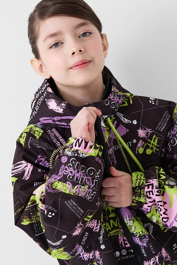 Куртка текстильная с полиуретановым покрытием для девочек (ветровка) PLAYTODAY, разноцветный - фото 2