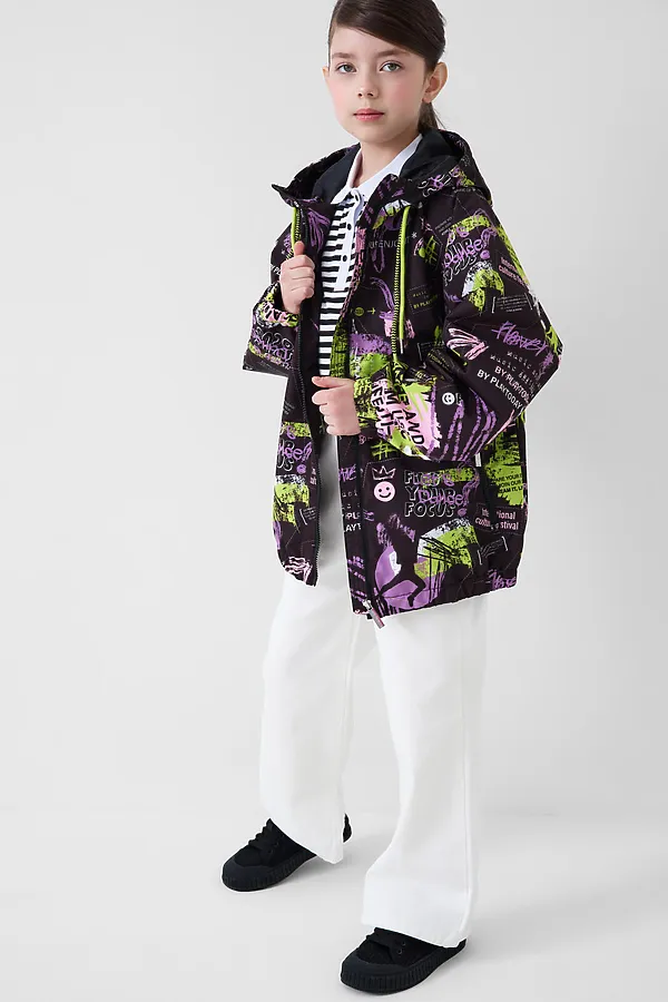 Куртка текстильная с полиуретановым покрытием для девочек (ветровка) PLAYTODAY, разноцветный - фото 2