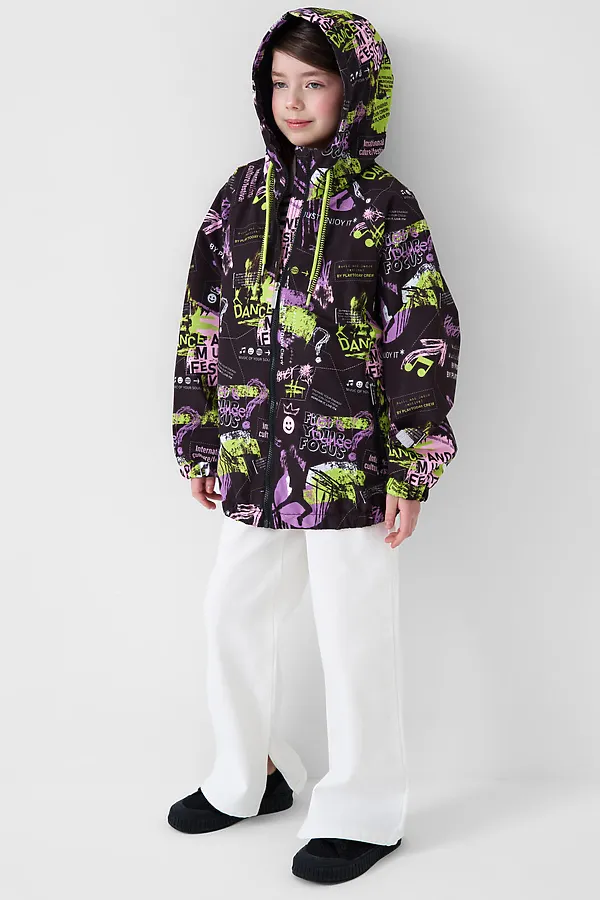 Куртка текстильная с полиуретановым покрытием для девочек (ветровка) PLAYTODAY, разноцветный - фото 2