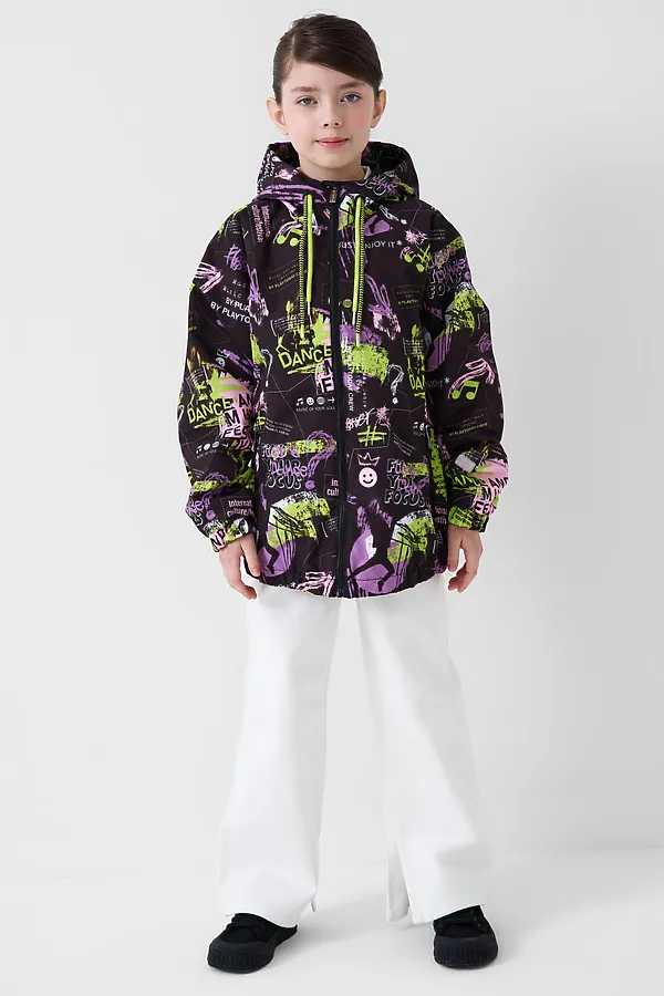 Куртка текстильная с полиуретановым покрытием для девочек (ветровка) PLAYTODAY, разноцветный - фото 2