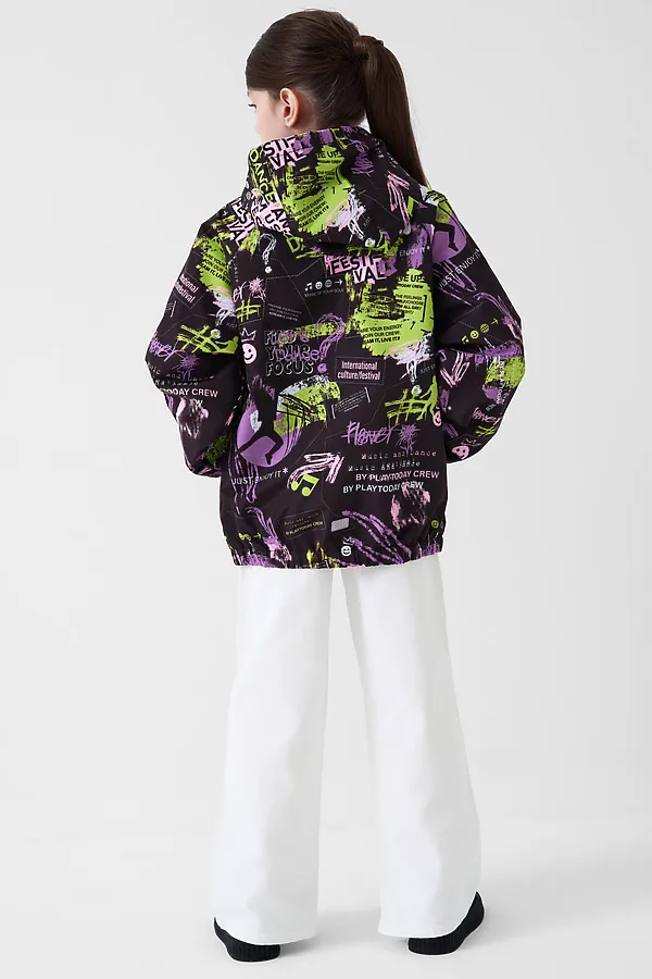 Куртка текстильная с полиуретановым покрытием для девочек (ветровка) PLAYTODAY, разноцветный - фото 2