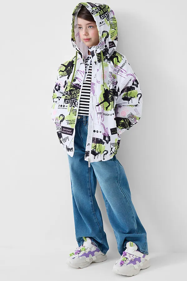 Куртка текстильная с полиуретановым покрытием для девочек (ветровка) PLAYTODAY, разноцветный - фото 2