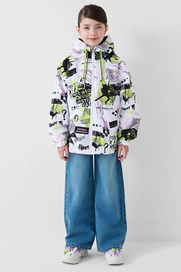 Куртка текстильная с полиуретановым покрытием для девочек (ветровка) PLAYTODAY, разноцветный - фото 2