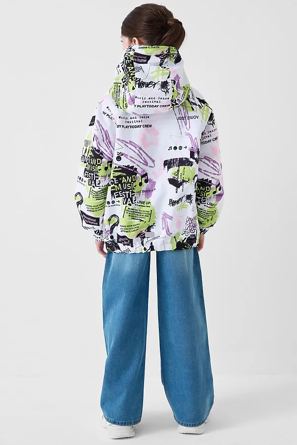 Куртка текстильная с полиуретановым покрытием для девочек (ветровка) PLAYTODAY, разноцветный - фото 2