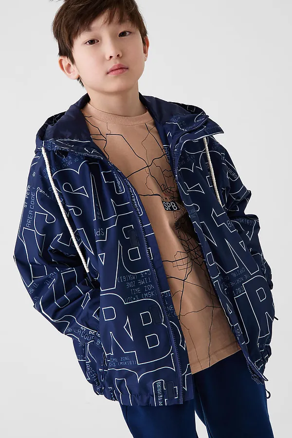 Куртка текстильная с полиуретановым покрытием для мальчиков (ветровка) PLAYTODAY, белый,тёмно-синий - фото 2