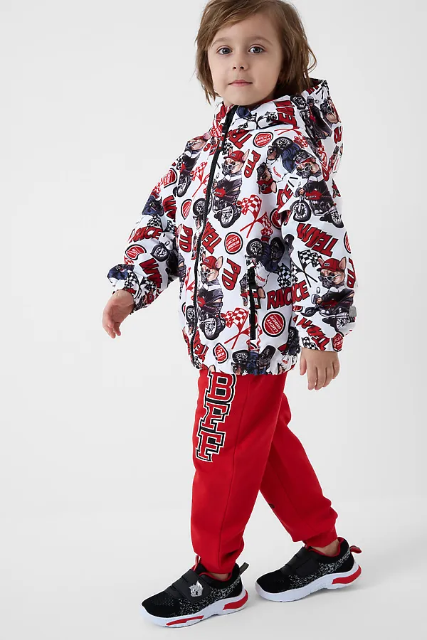 Куртка текстильная с полиуретановым покрытием для мальчиков (ветровка) PLAYTODAY, белый,красный,черный - фото 2