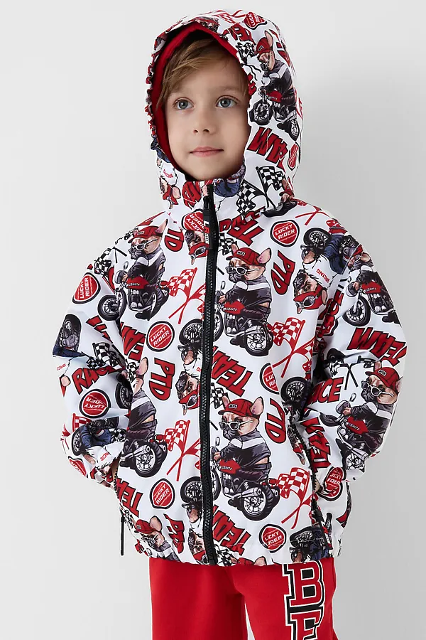 Куртка текстильная с полиуретановым покрытием для мальчиков (ветровка) PLAYTODAY, белый,красный,черный - фото 2