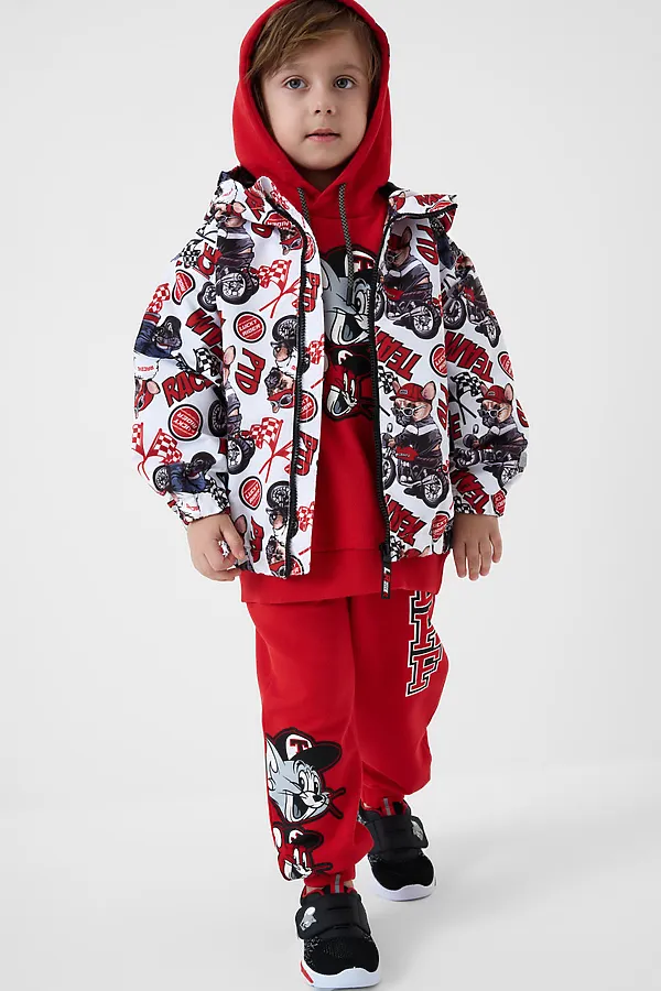 Куртка текстильная с полиуретановым покрытием для мальчиков (ветровка) PLAYTODAY, белый,красный,черный - фото 2